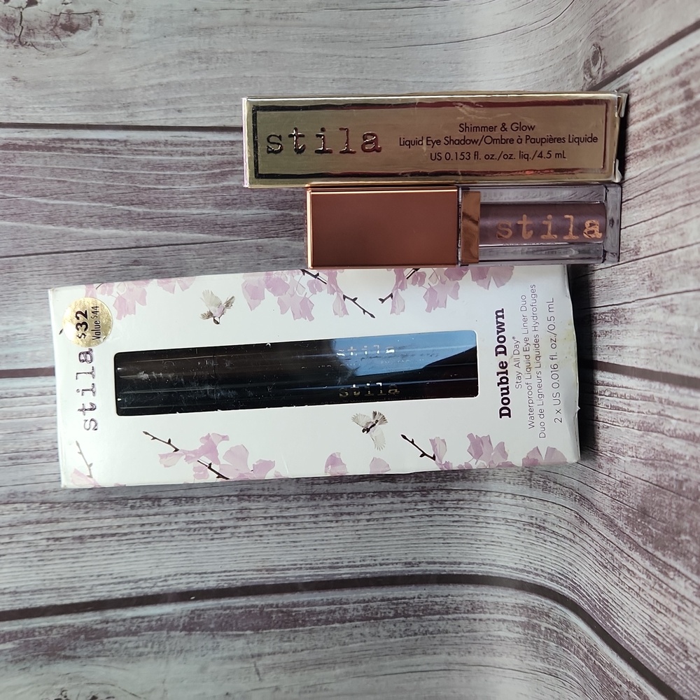 2NIB Stila-Shimmer&Glow Liquid Eye Shadow-compassionate & double down eyeliner**